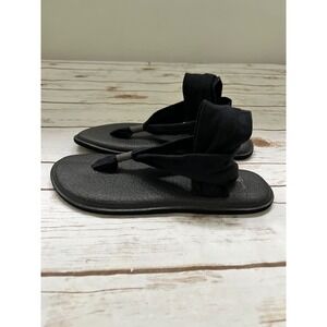 Sanuk Yoga Sling 2 Sandals Black Stretch Knit Yoga Mat Footbed Size 9